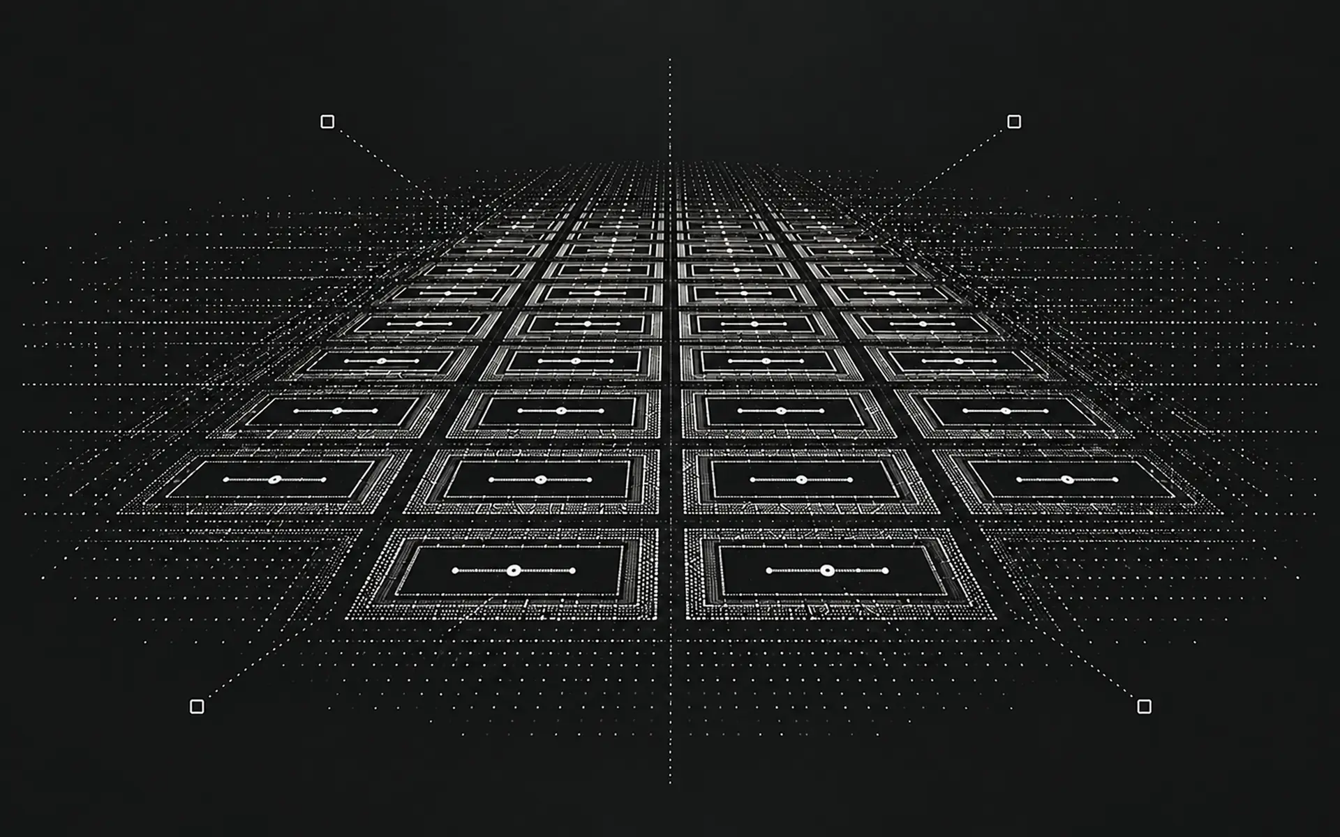 A perspective grid of glowing dot-matrix tiles receding into the dark, representing Altara's secure enterprise deployments.